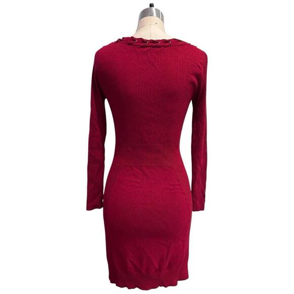 CACHE Wine Red Knit Bodycon Midi Sweater Dress Medium Lacing Vintage 90s Y2K - Picture 2 of 8